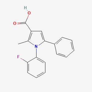molecular formula C18H14FNO2 B2663521 1-(2-Fluorophenyl)-2-methyl-5-phenylpyrrole-3-carboxylic acid CAS No. 1192992-02-1