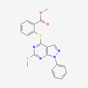 molecular formula C20H16N4O2S2 B2663522 methyl 2-{[6-(methylsulfanyl)-1-phenyl-1H-pyrazolo[3,4-d]pyrimidin-4-yl]sulfanyl}benzenecarboxylate CAS No. 478247-59-5