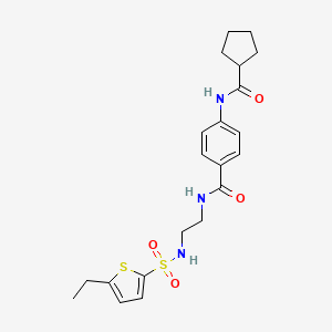 molecular formula C21H27N3O4S2 B2663526 4-cyclopentaneamido-N-[2-(5-ethylthiophene-2-sulfonamido)ethyl]benzamide CAS No. 1091406-20-0
