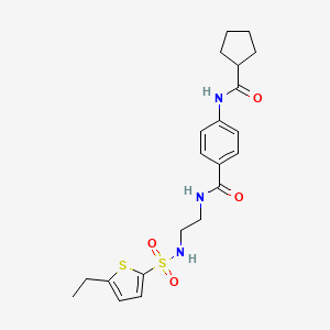 molecular formula C21H27N3O4S2 B2663526 4-(cyclopentanecarboxamido)-N-(2-(5-ethylthiophene-2-sulfonamido)ethyl)benzamide CAS No. 1091406-20-0