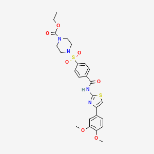 molecular formula C25H28N4O7S2 B2663552 Ethyl 4-((4-((4-(3,4-dimethoxyphenyl)thiazol-2-yl)carbamoyl)phenyl)sulfonyl)piperazine-1-carboxylate CAS No. 361174-31-4