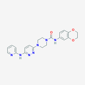 molecular formula C22H23N7O3 B2663600 N-(2,3-dihydro-1,4-benzodioxin-6-yl)-4-{6-[(pyridin-2-yl)amino]pyridazin-3-yl}piperazine-1-carboxamide CAS No. 1021223-85-7