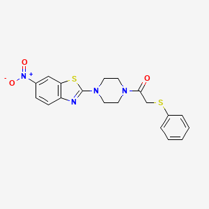 molecular formula C19H18N4O3S2 B2663620 1-(4-(6-Nitrobenzo[d]thiazol-2-yl)piperazin-1-yl)-2-(phenylthio)ethanone CAS No. 897474-23-6