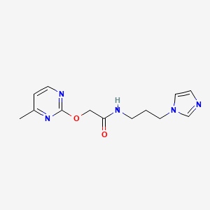 molecular formula C13H17N5O2 B2663630 N-(3-(1H-imidazol-1-yl)propyl)-2-((4-methylpyrimidin-2-yl)oxy)acetamide CAS No. 1257548-24-5