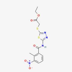 molecular formula C14H14N4O5S2 B2663631 Ethyl 2-((5-(2-methyl-3-nitrobenzamido)-1,3,4-thiadiazol-2-yl)thio)acetate CAS No. 391874-86-5