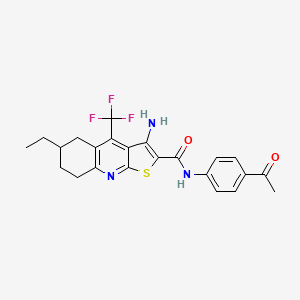 molecular formula C23H22F3N3O2S B2663718 N-(4-acetylphenyl)-3-amino-6-ethyl-4-(trifluoromethyl)-5,6,7,8-tetrahydrothieno[2,3-b]quinoline-2-carboxamide CAS No. 939888-85-4