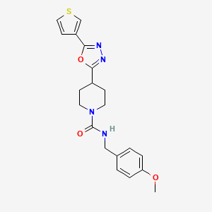 molecular formula C20H22N4O3S B2663729 N-(4-methoxybenzyl)-4-(5-(thiophen-3-yl)-1,3,4-oxadiazol-2-yl)piperidine-1-carboxamide CAS No. 1448132-54-4