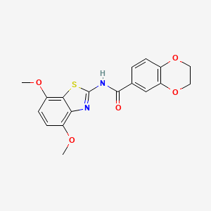 molecular formula C18H16N2O5S B2663756 N-(4,7-dimethoxy-1,3-benzothiazol-2-yl)-2,3-dihydro-1,4-benzodioxine-6-carboxamide CAS No. 896676-37-2
