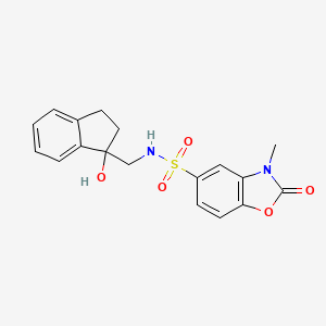 molecular formula C18H18N2O5S B2663793 N-((1-hydroxy-2,3-dihydro-1H-inden-1-yl)methyl)-3-methyl-2-oxo-2,3-dihydrobenzo[d]oxazole-5-sulfonamide CAS No. 1448037-43-1