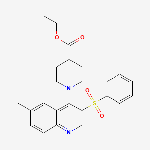 molecular formula C24H26N2O4S B2663804 ethyl 1-[3-(benzenesulfonyl)-6-methylquinolin-4-yl]piperidine-4-carboxylate CAS No. 866843-12-1