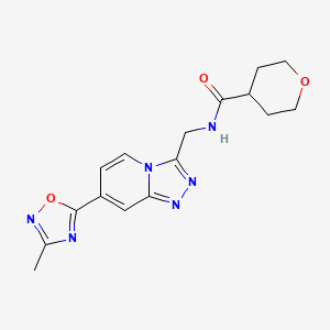 molecular formula C16H18N6O3 B2663824 N-((7-(3-methyl-1,2,4-oxadiazol-5-yl)-[1,2,4]triazolo[4,3-a]pyridin-3-yl)methyl)tetrahydro-2H-pyran-4-carboxamide CAS No. 2034598-35-9