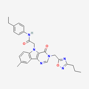 molecular formula C27H28N6O3 B2663837 N-(4-ethylphenyl)-2-{8-methyl-4-oxo-3-[(3-propyl-1,2,4-oxadiazol-5-yl)methyl]-3H,4H,5H-pyrimido[5,4-b]indol-5-yl}acetamide CAS No. 1112010-76-0
