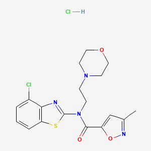 molecular formula C18H20Cl2N4O3S B2663847 N-(4-CHLORO-1,3-BENZOTHIAZOL-2-YL)-3-METHYL-N-[2-(MORPHOLIN-4-YL)ETHYL]-1,2-OXAZOLE-5-CARBOXAMIDE HYDROCHLORIDE CAS No. 1189857-14-4