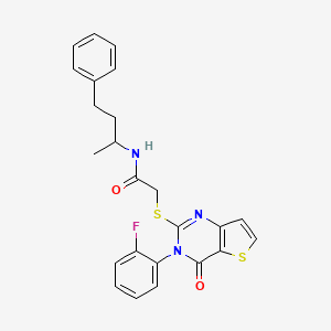 molecular formula C24H22FN3O2S2 B2663910 2-{[3-(2-fluorophenyl)-4-oxo-3,4-dihydrothieno[3,2-d]pyrimidin-2-yl]sulfanyl}-N-(4-phenylbutan-2-yl)acetamide CAS No. 1260935-27-0