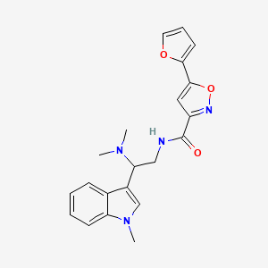 molecular formula C21H22N4O3 B2663912 N-(2-(dimethylamino)-2-(1-methyl-1H-indol-3-yl)ethyl)-5-(furan-2-yl)isoxazole-3-carboxamide CAS No. 1396866-21-9