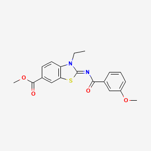 molecular formula C19H18N2O4S B2663992 methyl (2E)-3-ethyl-2-[(3-methoxybenzoyl)imino]-2,3-dihydro-1,3-benzothiazole-6-carboxylate CAS No. 897615-84-8