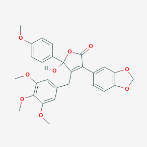 molecular formula C28H26O9 B026640 3-苯并[1,3]二氧杂环-5-基-5-羟基-5-(4-甲氧基-苯基)-4-(3,4,5-三甲氧基-苄基)-5H-呋喃-2-酮 CAS No. 162256-50-0
