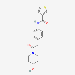 molecular formula C18H20N2O3S B2664045 N-(4-(2-(4-hydroxypiperidin-1-yl)-2-oxoethyl)phenyl)thiophene-3-carboxamide CAS No. 1235009-63-8