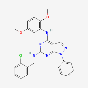 molecular formula C26H23ClN6O2 B2664083 N6-[(2-chlorophenyl)methyl]-N4-(2,5-dimethoxyphenyl)-1-phenyl-1H-pyrazolo[3,4-d]pyrimidine-4,6-diamine CAS No. 946290-01-3