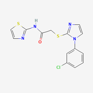 molecular formula C14H11ClN4OS2 B2664086 2-((1-(3-chlorophenyl)-1H-imidazol-2-yl)thio)-N-(thiazol-2-yl)acetamide CAS No. 851079-01-1