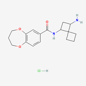 molecular formula C17H23ClN2O3 B2664195 N-(1-Aminospiro[3.3]heptan-3-yl)-3,4-dihydro-2H-1,5-benzodioxepine-7-carboxamide;hydrochloride CAS No. 2445792-93-6