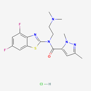 molecular formula C17H20ClF2N5OS B2664302 N-(4,6-difluoro-1,3-benzothiazol-2-yl)-N-[2-(dimethylamino)ethyl]-1,3-dimethyl-1H-pyrazole-5-carboxamide hydrochloride CAS No. 1215628-92-4