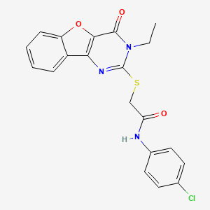 molecular formula C20H16ClN3O3S B2664311 N-(4-chlorophenyl)-2-({5-ethyl-6-oxo-8-oxa-3,5-diazatricyclo[7.4.0.0^{2,7}]trideca-1(9),2(7),3,10,12-pentaen-4-yl}sulfanyl)acetamide CAS No. 899742-21-3