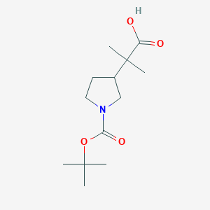 molecular formula C13H23NO4 B2664331 2-Methyl-2-[1-[(2-methylpropan-2-yl)oxycarbonyl]pyrrolidin-3-yl]propanoic acid CAS No. 1783329-94-1