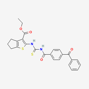molecular formula C25H22N2O4S2 B2664354 ethyl 2-(3-(4-benzoylbenzoyl)thioureido)-5,6-dihydro-4H-cyclopenta[b]thiophene-3-carboxylate CAS No. 391896-55-2