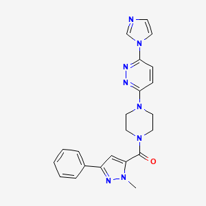 molecular formula C22H22N8O B2664362 (4-(6-(1H-imidazol-1-yl)pyridazin-3-yl)piperazin-1-yl)(1-methyl-3-phenyl-1H-pyrazol-5-yl)methanone CAS No. 1351633-46-9