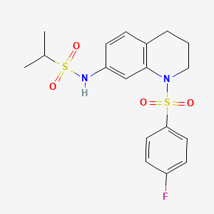 molecular formula C18H21FN2O4S2 B2664409 N-(1-((4-fluorophenyl)sulfonyl)-1,2,3,4-tetrahydroquinolin-7-yl)propane-2-sulfonamide CAS No. 941945-05-7