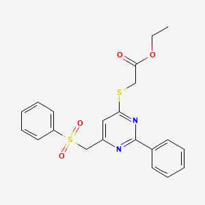 Ethyl 2-({2-phenyl-6-[(phenylsulfonyl)methyl]-4-pyrimidinyl}sulfanyl)acetate