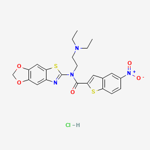 molecular formula C23H23ClN4O5S2 B2664459 N-[2-(diethylamino)ethyl]-N-([1,3]dioxolo[4,5-f][1,3]benzothiazol-6-yl)-5-nitro-1-benzothiophene-2-carboxamide;hydrochloride CAS No. 1329877-56-6