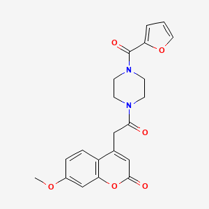 molecular formula C21H20N2O6 B2664498 4-(2-(4-(furan-2-carbonyl)piperazin-1-yl)-2-oxoethyl)-7-methoxy-2H-chromen-2-one CAS No. 919861-02-2