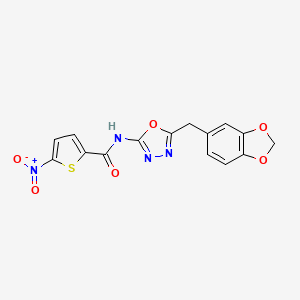 molecular formula C15H10N4O6S B2664513 N-(5-(benzo[d][1,3]dioxol-5-ylmethyl)-1,3,4-oxadiazol-2-yl)-5-nitrothiophene-2-carboxamide CAS No. 922122-83-6