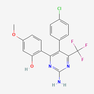 molecular formula C18H13ClF3N3O2 B2664526 2-(2-Amino-5-(4-chlorophenyl)-6-(trifluoromethyl)pyrimidin-4-yl)-5-methoxyphenol CAS No. 676522-04-6