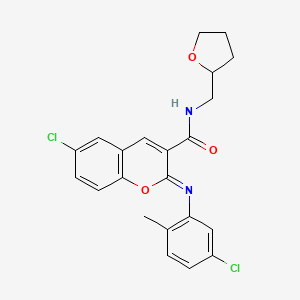 molecular formula C22H20Cl2N2O3 B2664575 (2Z)-6-chloro-2-[(5-chloro-2-methylphenyl)imino]-N-(tetrahydrofuran-2-ylmethyl)-2H-chromene-3-carboxamide CAS No. 1327168-87-5