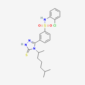 molecular formula C22H27ClN4O2S2 B2664635 N-(2-chlorophenyl)-3-[4-(6-methylheptan-2-yl)-5-sulfanyl-4H-1,2,4-triazol-3-yl]benzene-1-sulfonamide CAS No. 748777-78-8