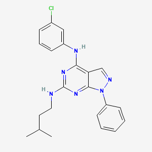 molecular formula C22H23ClN6 B2664636 N4-(3-chlorophenyl)-N6-(3-methylbutyl)-1-phenyl-1H-pyrazolo[3,4-d]pyrimidine-4,6-diamine CAS No. 955305-51-8