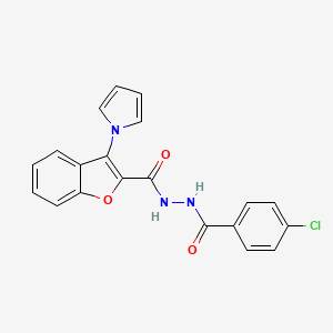 molecular formula C20H14ClN3O3 B2664653 N'-(4-chlorobenzoyl)-3-(1H-pyrrol-1-yl)-1-benzofuran-2-carbohydrazide CAS No. 866040-18-8