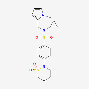 molecular formula C19H25N3O4S2 B2664719 N-cyclopropyl-4-(1,1-dioxido-1,2-thiazinan-2-yl)-N-((1-methyl-1H-pyrrol-2-yl)methyl)benzenesulfonamide CAS No. 1396859-53-2