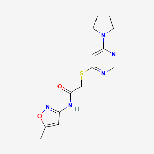 molecular formula C14H17N5O2S B2664727 N-(5-methyl-1,2-oxazol-3-yl)-2-{[6-(pyrrolidin-1-yl)pyrimidin-4-yl]sulfanyl}acetamide CAS No. 1172010-90-0