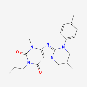 molecular formula C20H25N5O2 B2664735 1,7-dimethyl-9-(4-methylphenyl)-3-propyl-1H,2H,3H,4H,6H,7H,8H,9H-pyrimido[1,2-g]purine-2,4-dione CAS No. 845630-46-8