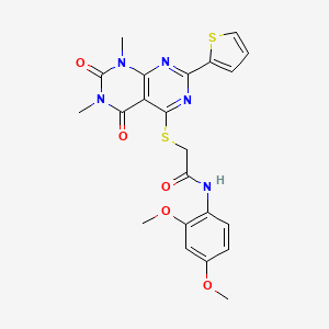 molecular formula C22H21N5O5S2 B2664748 N-(2,4-dimethoxyphenyl)-2-((6,8-dimethyl-5,7-dioxo-2-(thiophen-2-yl)-5,6,7,8-tetrahydropyrimido[4,5-d]pyrimidin-4-yl)thio)acetamide CAS No. 847191-80-4
