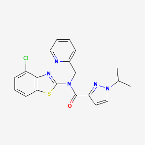 molecular formula C20H18ClN5OS B2664797 N-(4-chloro-1,3-benzothiazol-2-yl)-1-(propan-2-yl)-N-[(pyridin-2-yl)methyl]-1H-pyrazole-3-carboxamide CAS No. 1203345-59-8