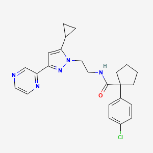 1-(4-chlorophenyl)-N-(2-(5-cyclopropyl-3-(pyrazin-2-yl)-1H-pyrazol-1-yl)ethyl)cyclopentanecarboxamide