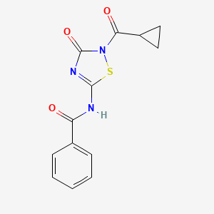 molecular formula C13H11N3O3S B2664826 N-[2-(cyclopropylcarbonyl)-3-oxo-2,3-dihydro-1,2,4-thiadiazol-5-yl]benzenecarboxamide CAS No. 478031-88-8