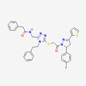 N-((5-((2-(5-(4-fluorophenyl)-3-(thiophen-2-yl)-4,5-dihydro-1H-pyrazol-1-yl)-2-oxoethyl)thio)-4-phenethyl-4H-1,2,4-triazol-3-yl)methyl)-2-phenylacetamide