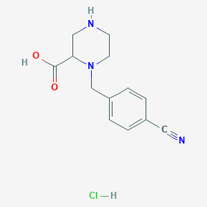 molecular formula C13H16ClN3O2 B2664900 1-(4-Cyanobenzyl)piperazine-2-carboxylic acid hydrochloride CAS No. 1353943-77-7