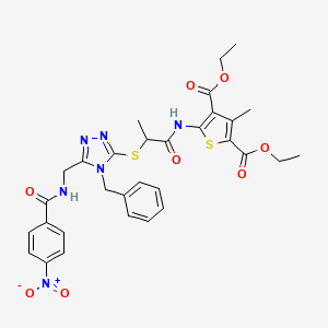 Diethyl 5-[2-[[4-benzyl-5-[[(4-nitrobenzoyl)amino]methyl]-1,2,4-triazol-3-yl]sulfanyl]propanoylamino]-3-methylthiophene-2,4-dicarboxylate